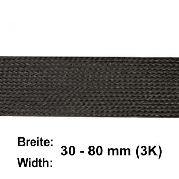 Carbon Flechtband / Kohlefaserlitze geflochten 3K (Breite bei 45° ca. 63 mm) | HP-BFC063/65/3