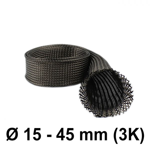 Carbon braided Sleeve 3K (D= 35 mm at 45°) | HP-BSC035/96/3